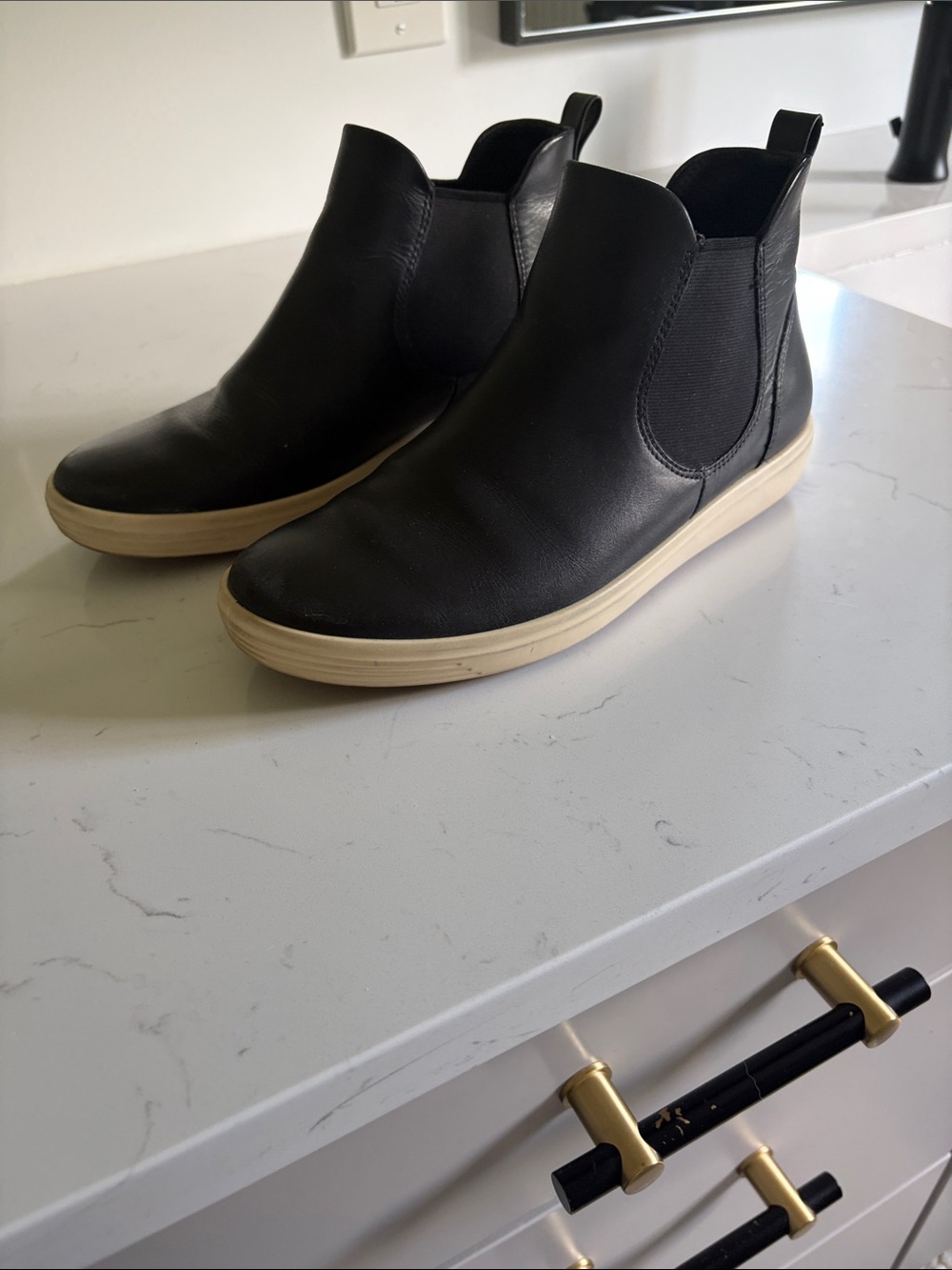 Ecco Black Chelsea Sneaker Booties with Cream Soles